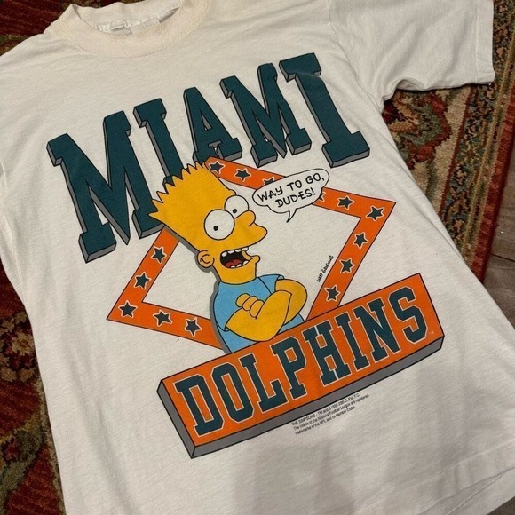 American Vintage Other - Vintage 1990 Bart Simpson Miami Dolphins Graphic Tee T-shirt Men Large NFL Footb